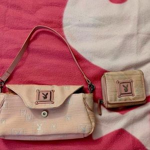 Playboy pink monogram shoulder bagwith mini wallet